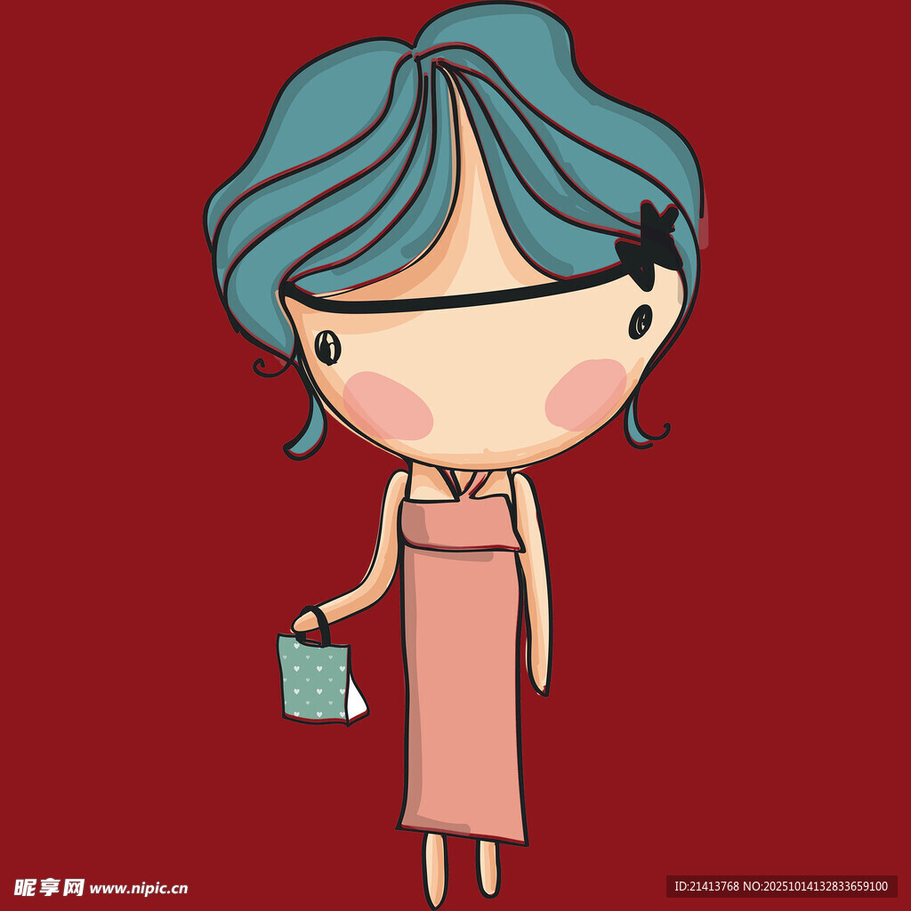 蓝发提壶卡通女孩形象