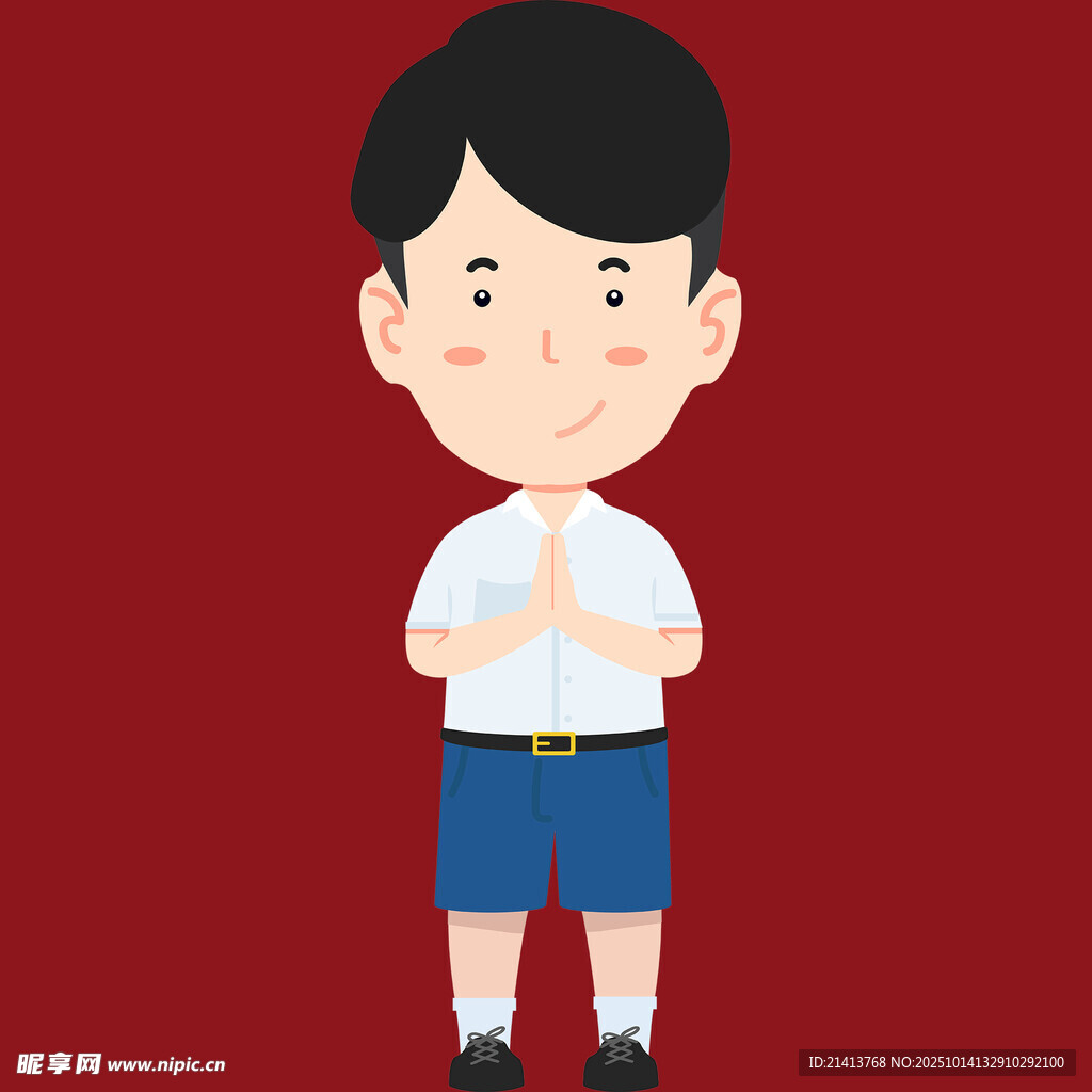 可爱男孩双手合十微笑