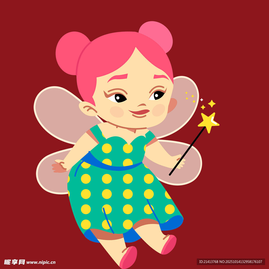 可爱粉色小精灵持魔法棒