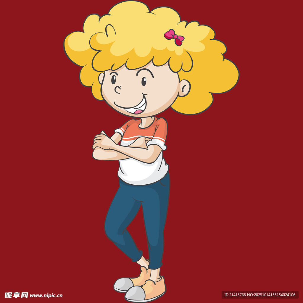 俏皮卷发女孩的可爱姿态