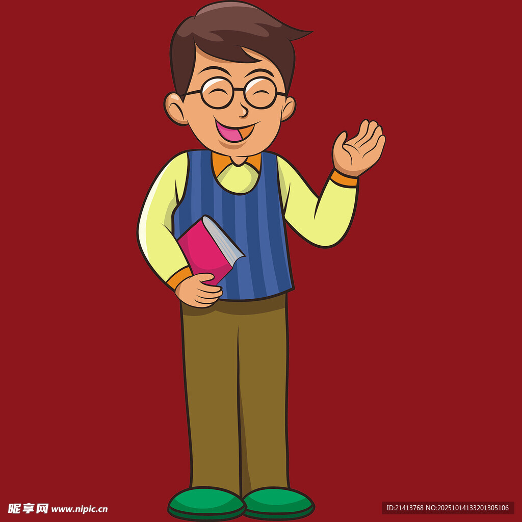 戴眼镜的男教师挥手示意