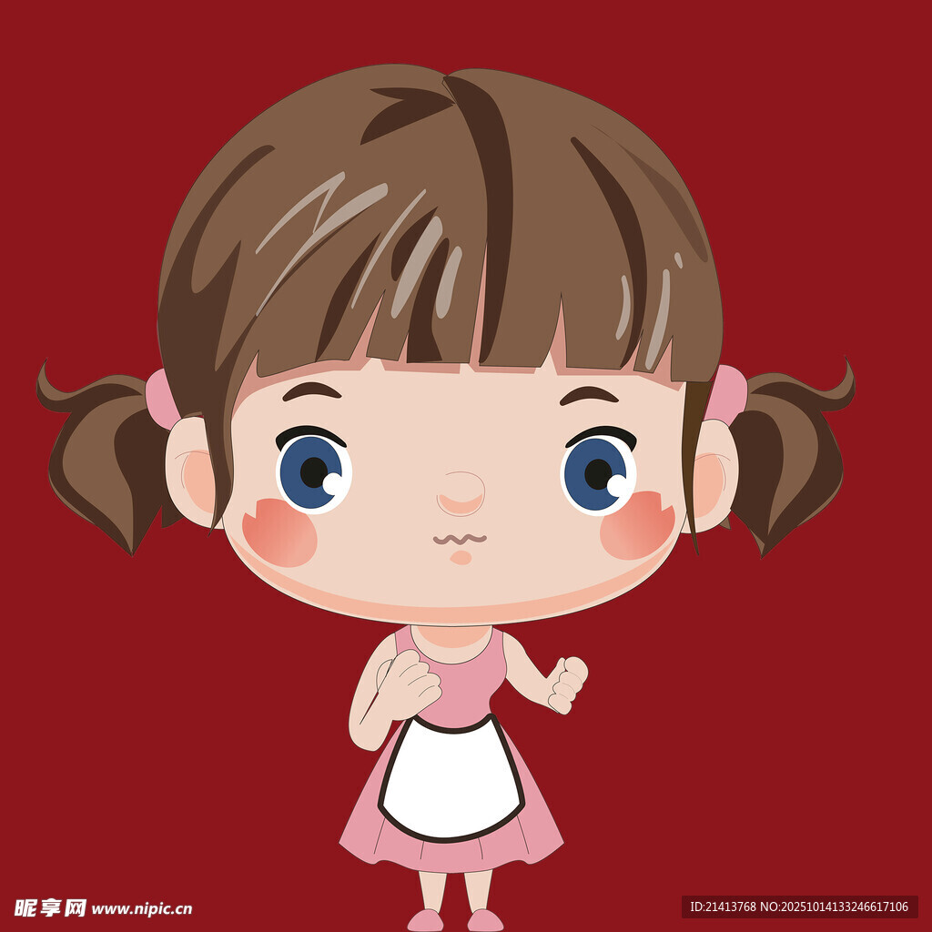 可爱扎辫围裙小女孩