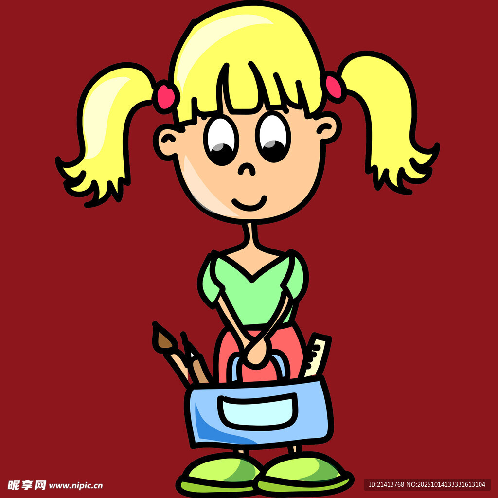 拿绘画工具的双马尾女孩