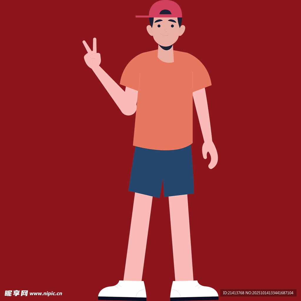 休闲男子比耶造型