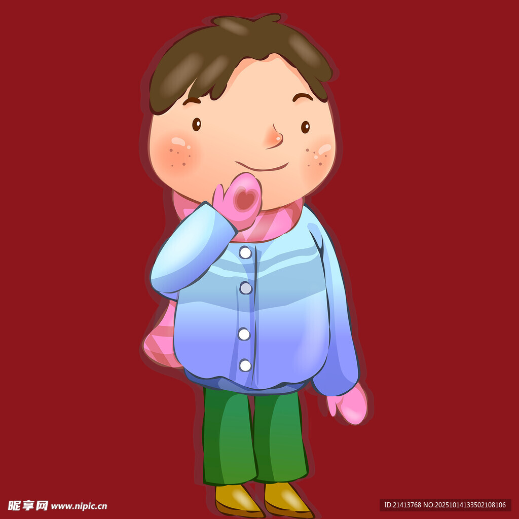 可爱男孩冬日捂嘴保暖