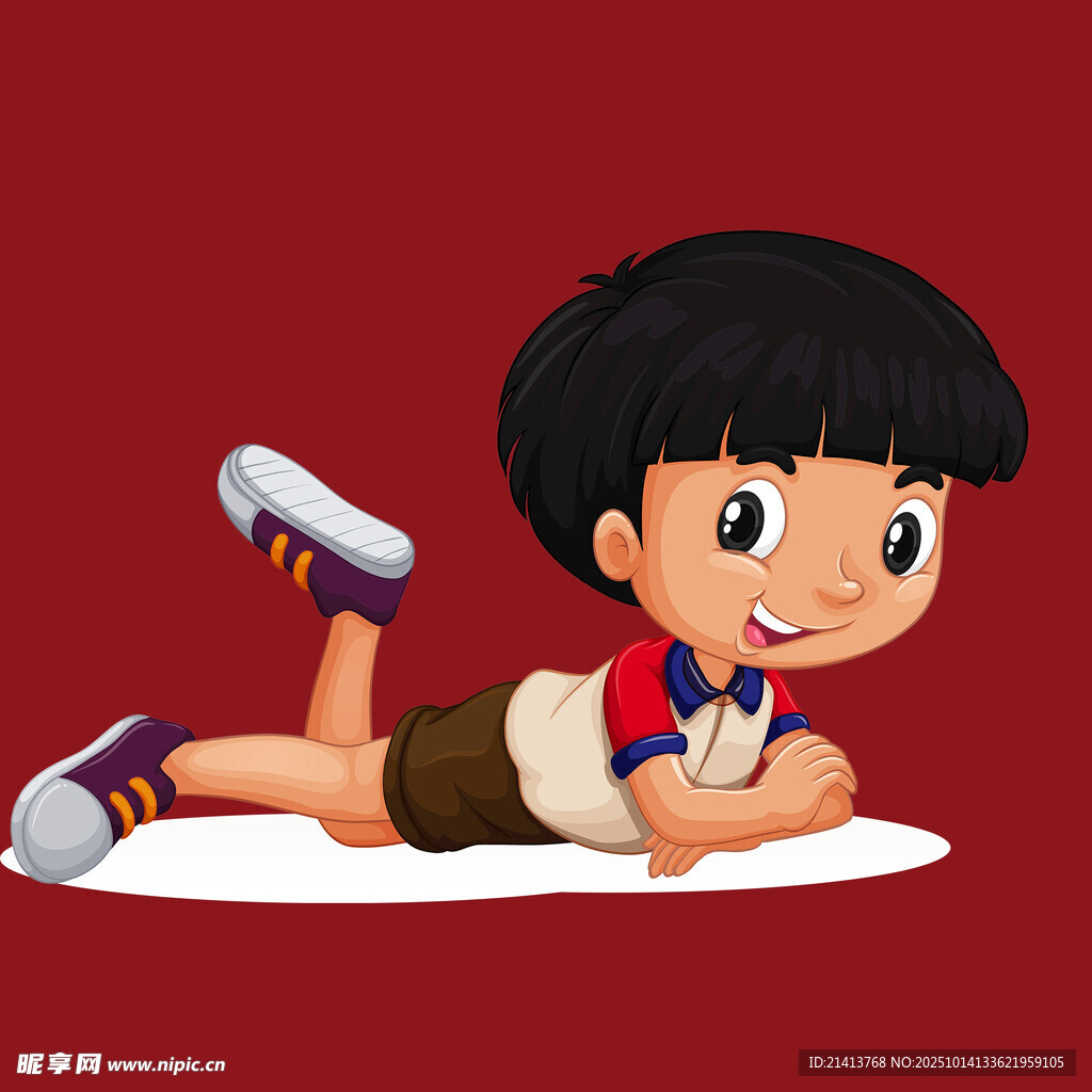 趴着的可爱小男孩