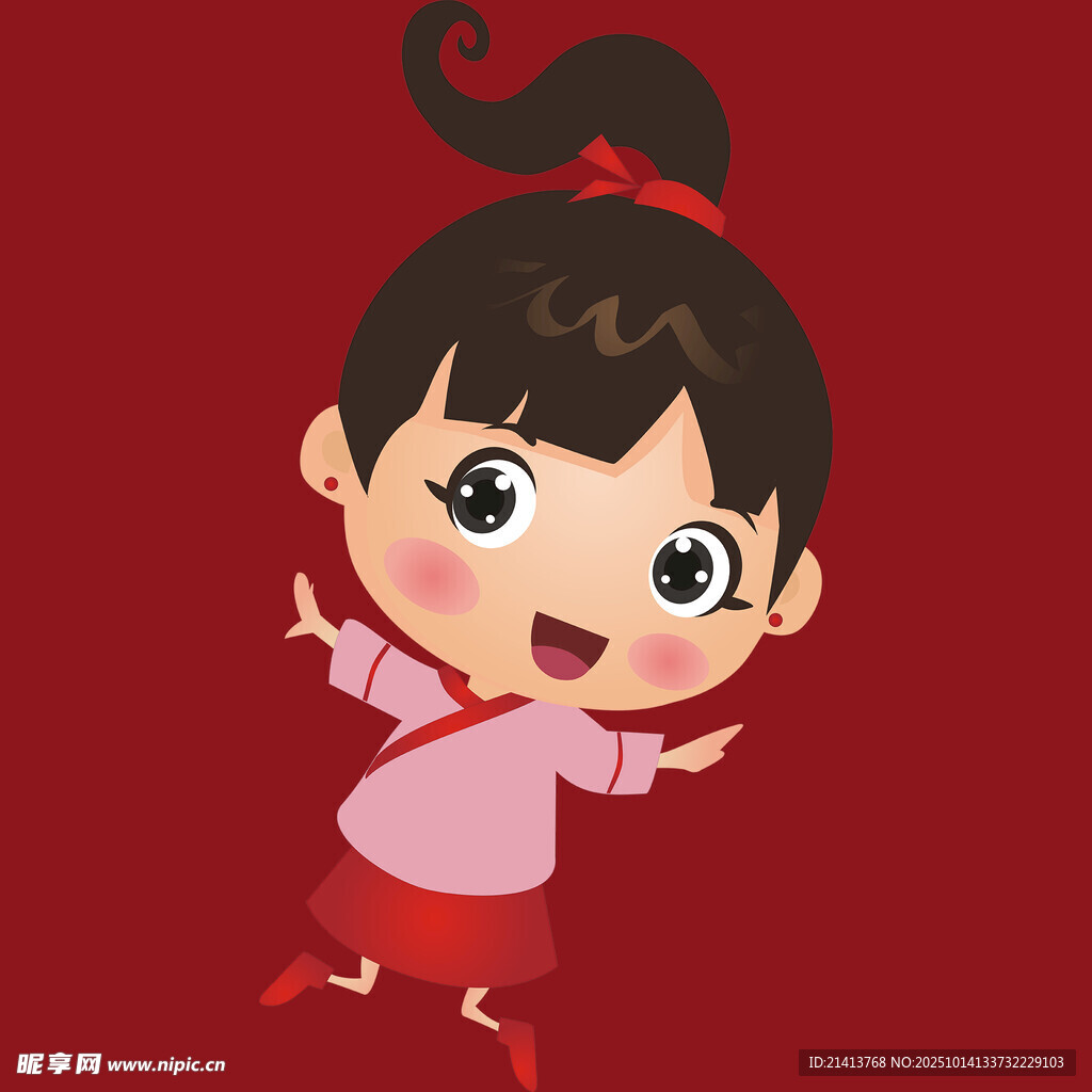 可爱扎辫小女孩快乐起舞