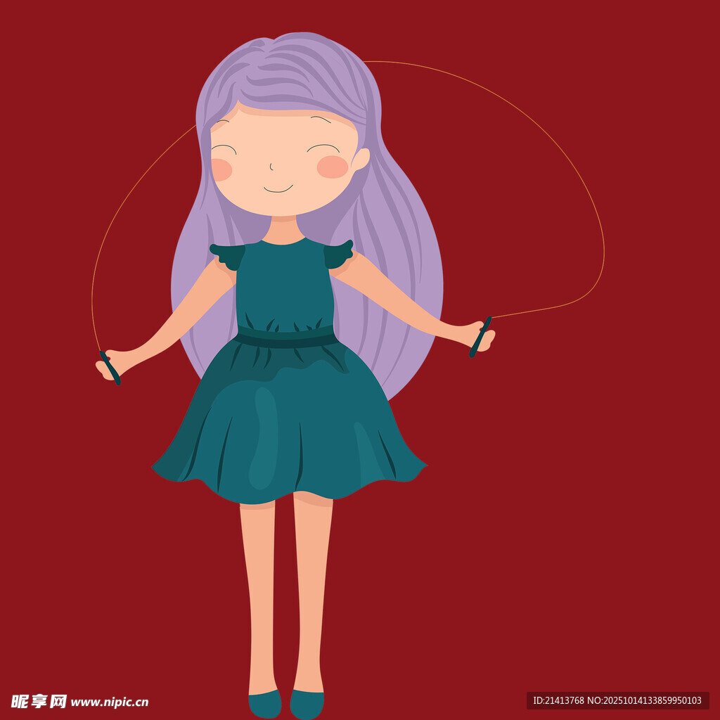 紫色头发女孩跳绳插画