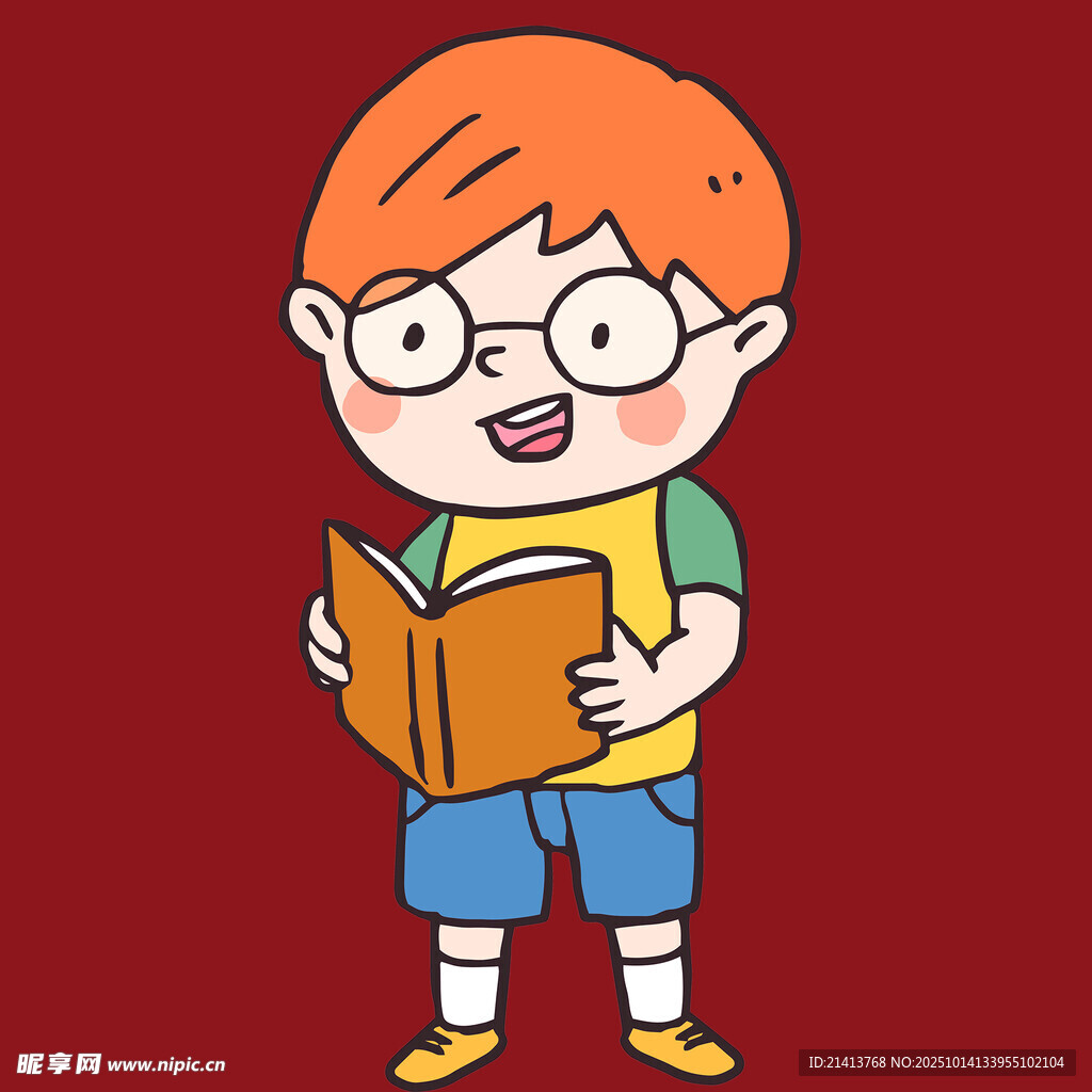 小男孩专注阅读书籍
