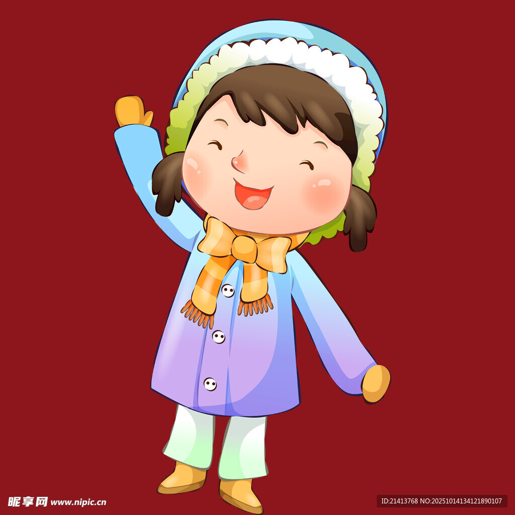 冬日可爱女孩挥手示意