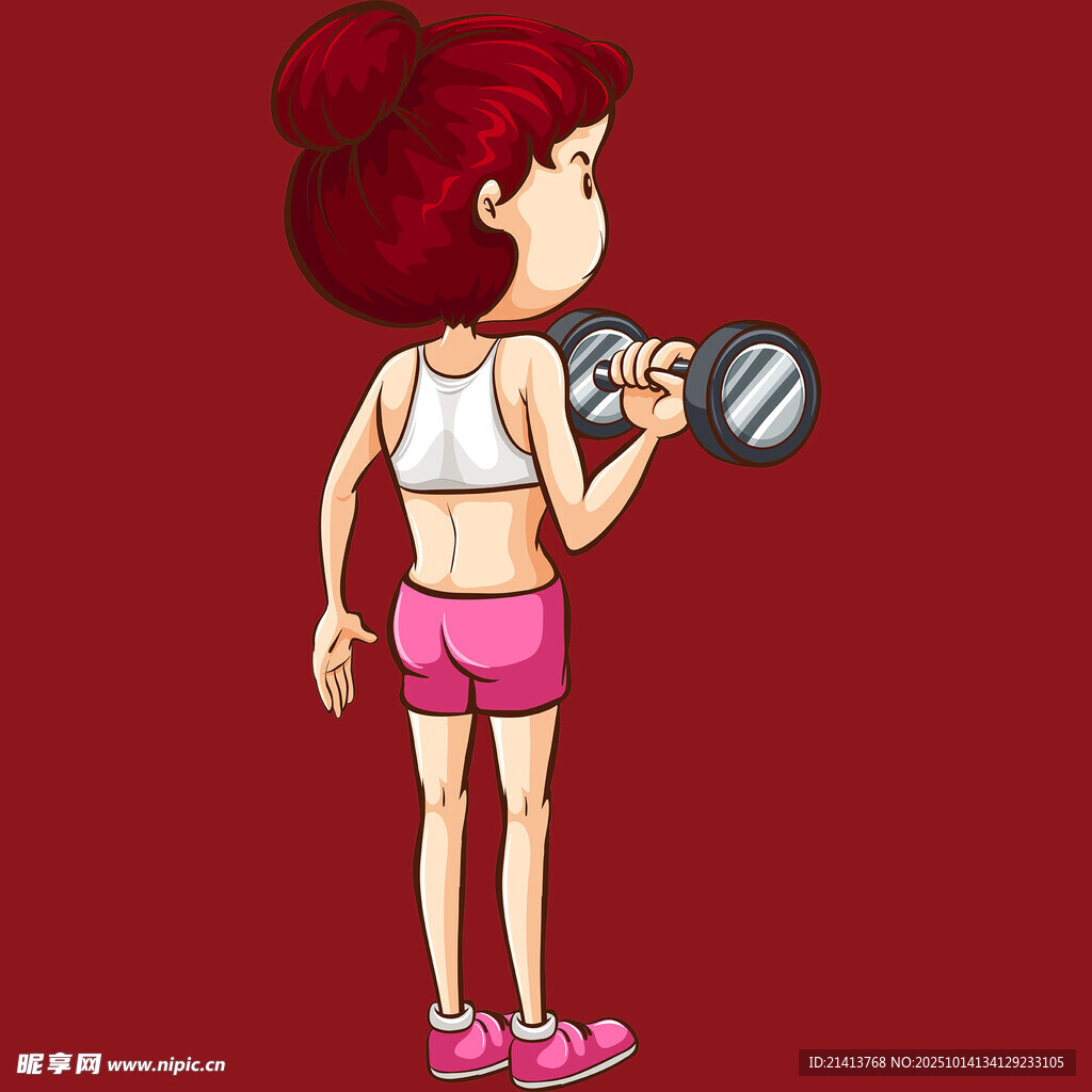 红发女孩举哑铃健身