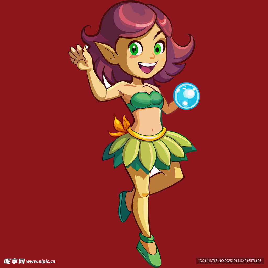 可爱精灵女孩舞动魔法球