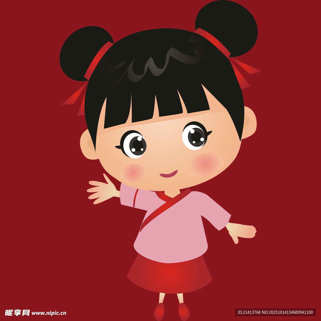 红衣双髻小女孩形象