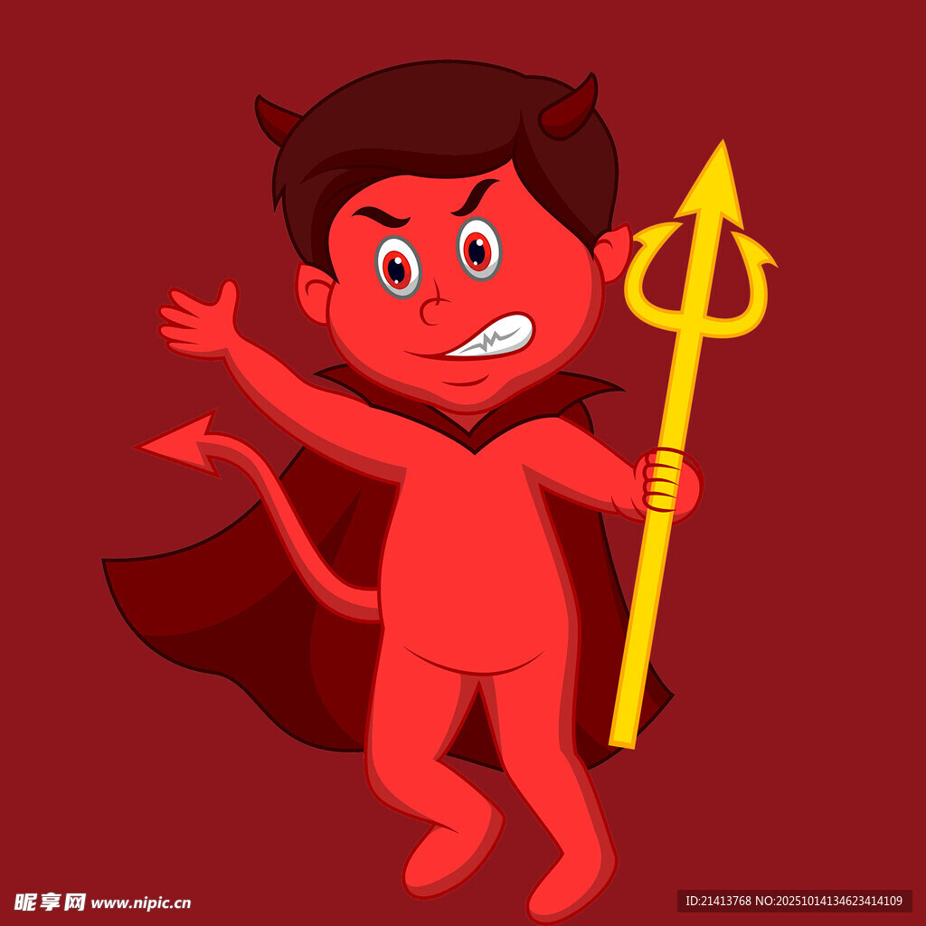 小恶魔手持三叉戟搞怪模样