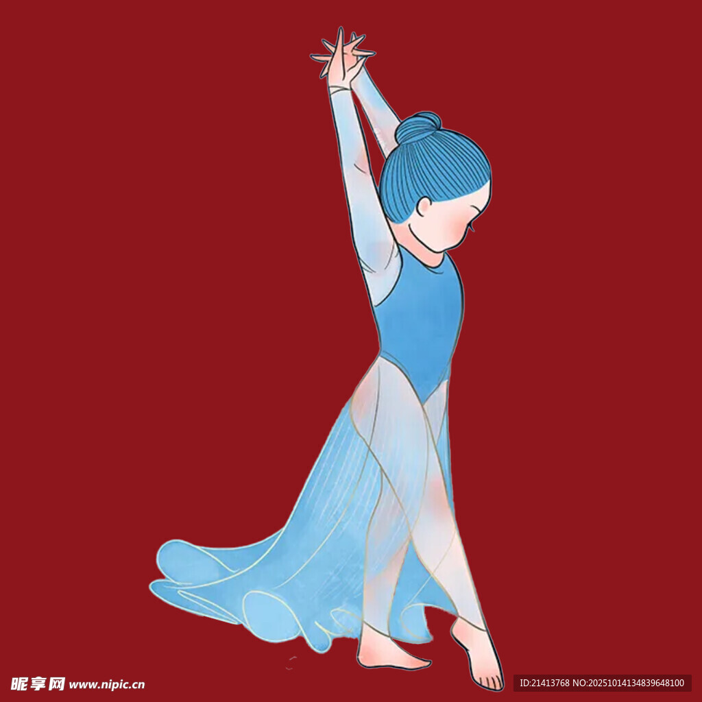 蓝色舞裙少女优雅起舞