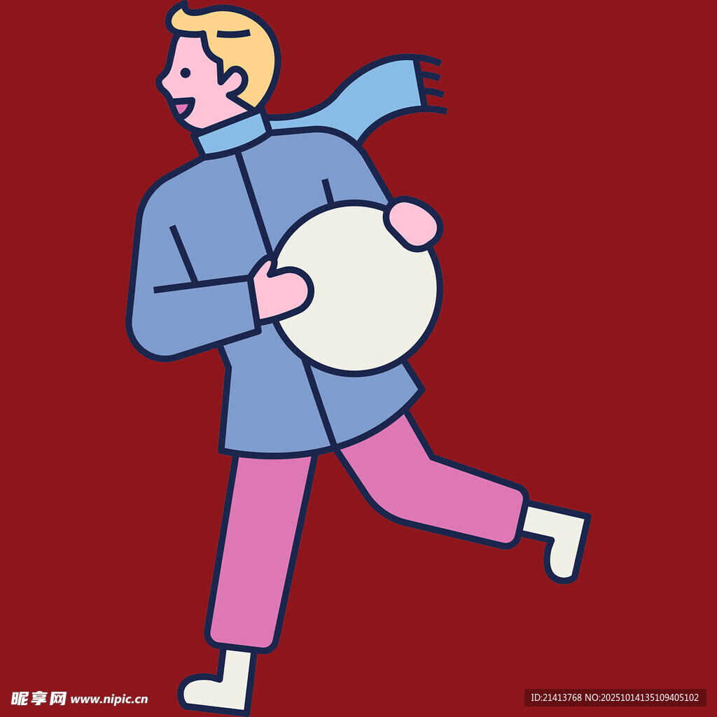 奔跑抱球的活力人物形象