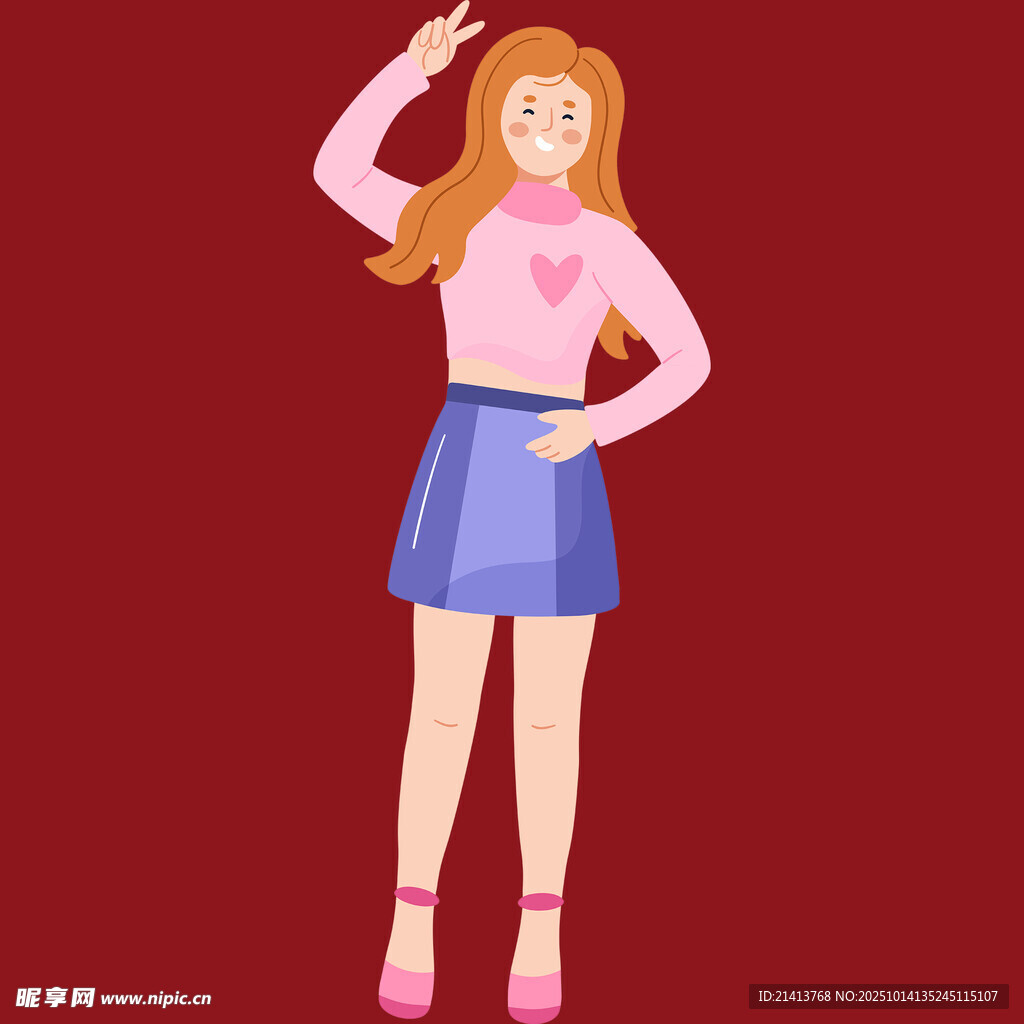 红衣女孩俏皮挥手