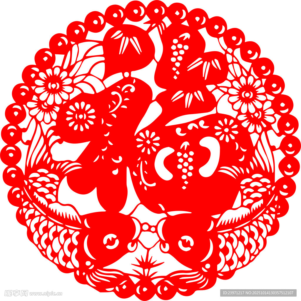 圆形福字剪纸图案