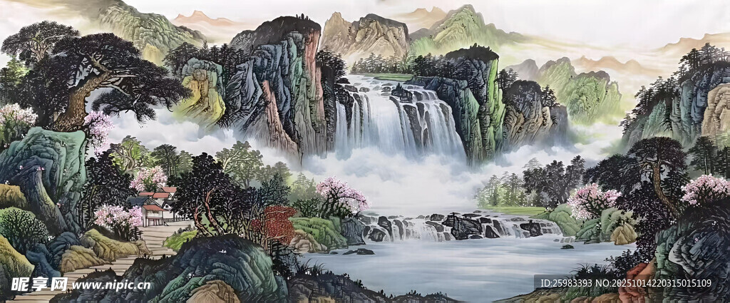 山林瀑布图
