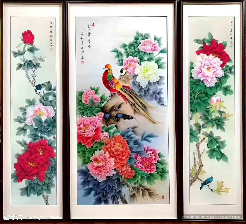 三联花鸟图
