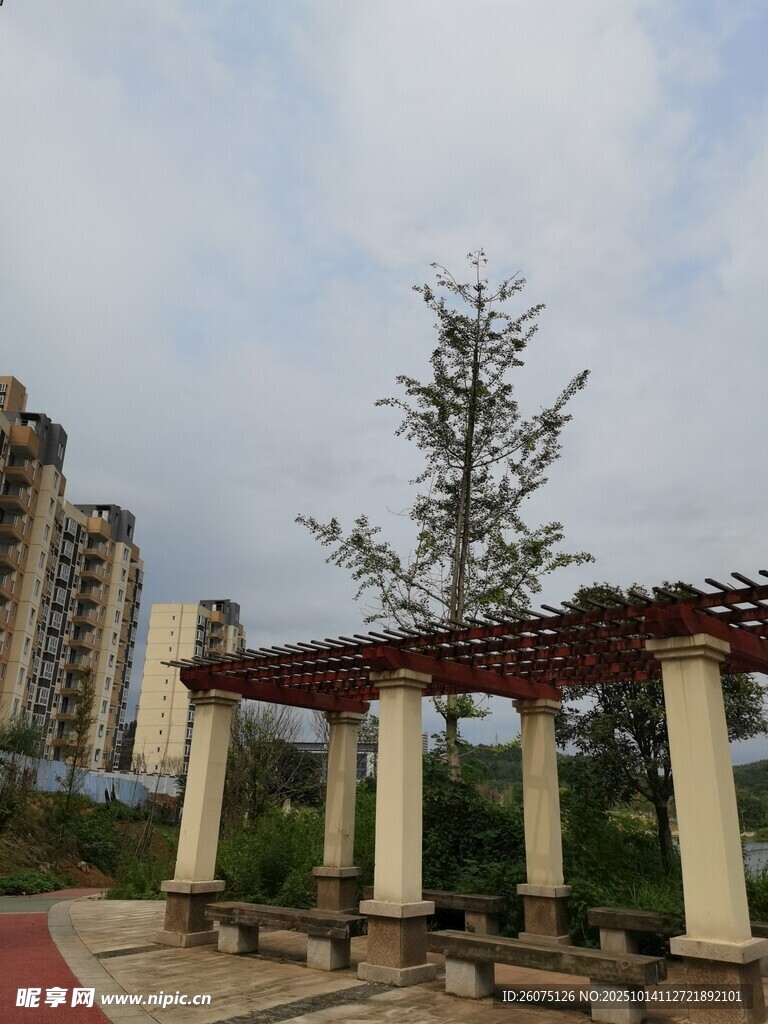 小区户外木质凉亭景观