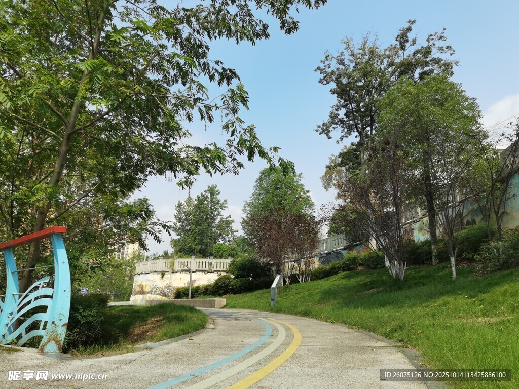 公园彩色步道与周边景致