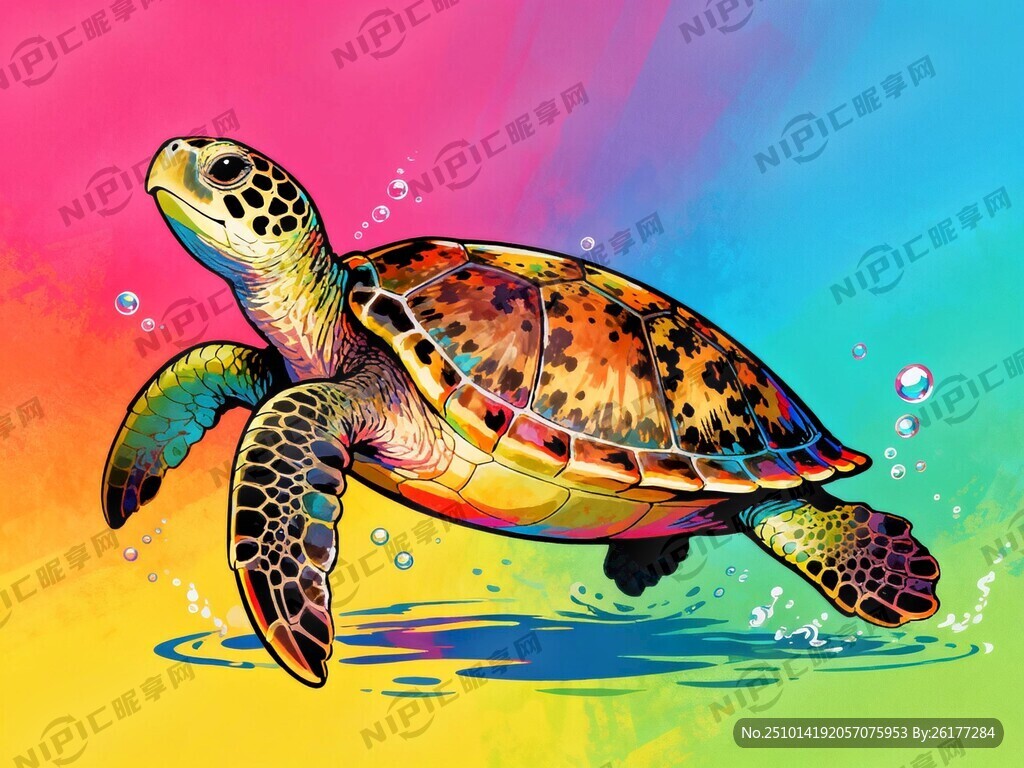 背景彩色插画中的醒目乌龟图片