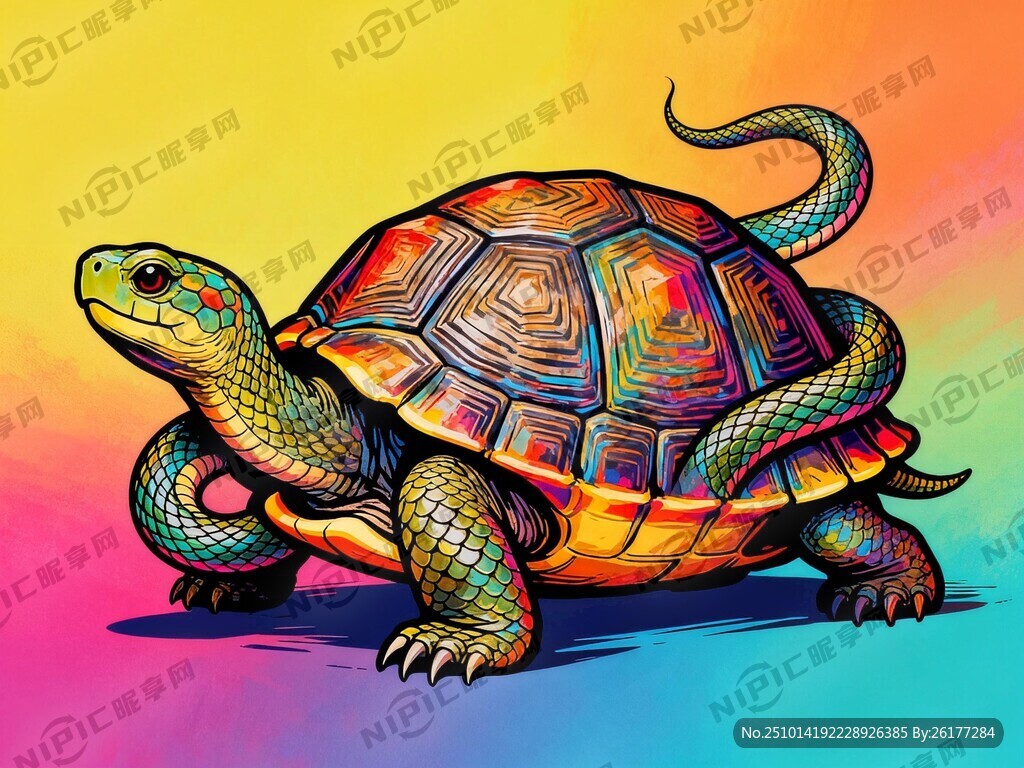 背景彩色插画中的醒目玄武图片