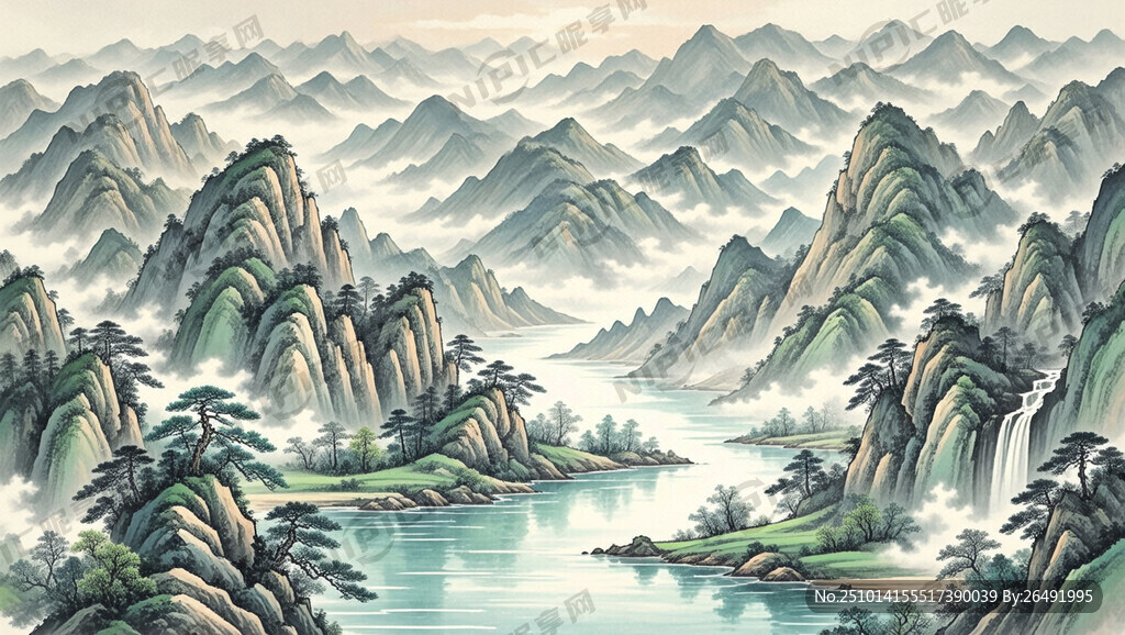 山谷 中国风 中国画 山水
