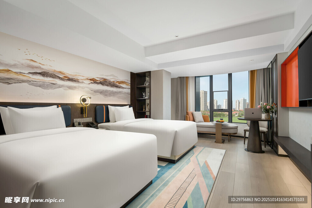 现代风格双床酒店客房