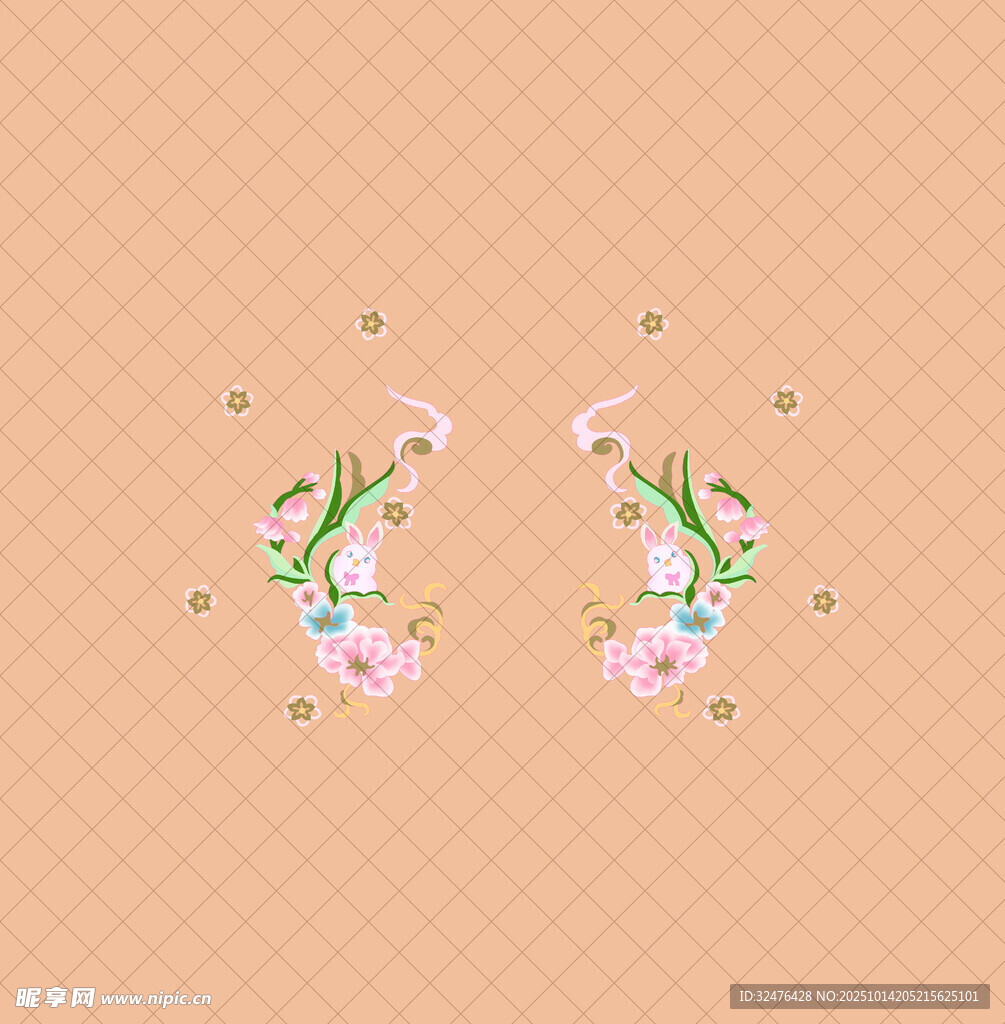 粉色花卉图案的精美耳钉