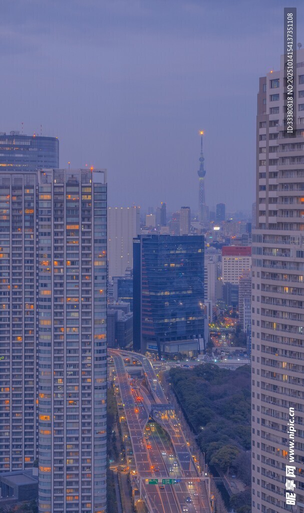 城市黄昏高楼与街道景观