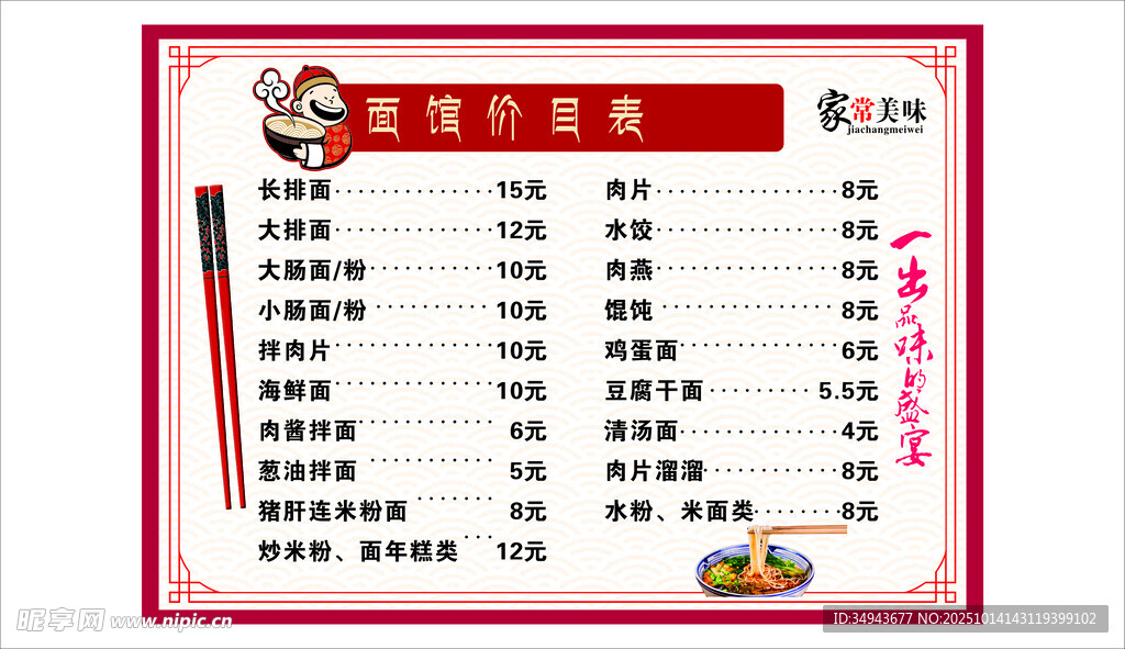 面馆价格牌