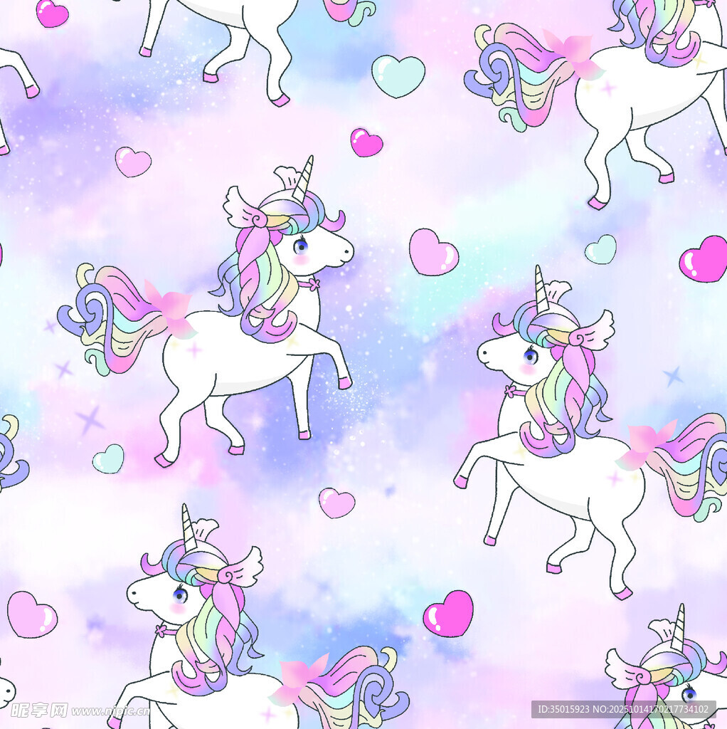 梦幻独角兽爱心图案背景