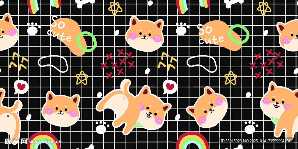 可爱柴犬图案无缝背景图
