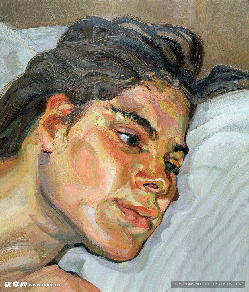 侧卧女性的多彩肖像画