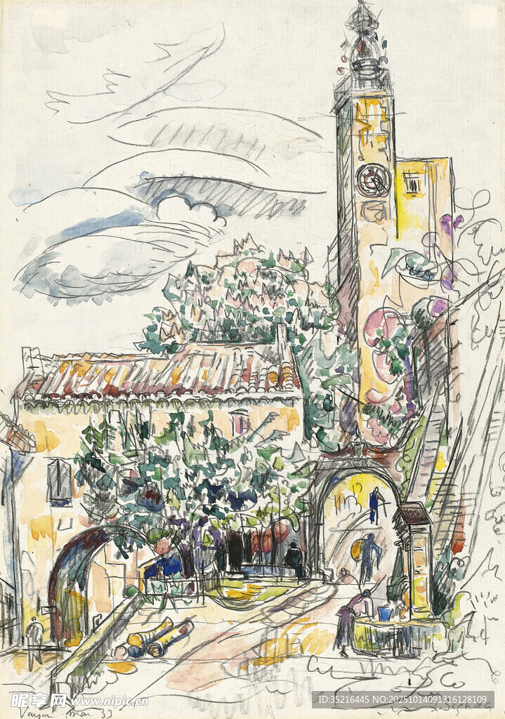 冬日雪景中的古老建筑景观