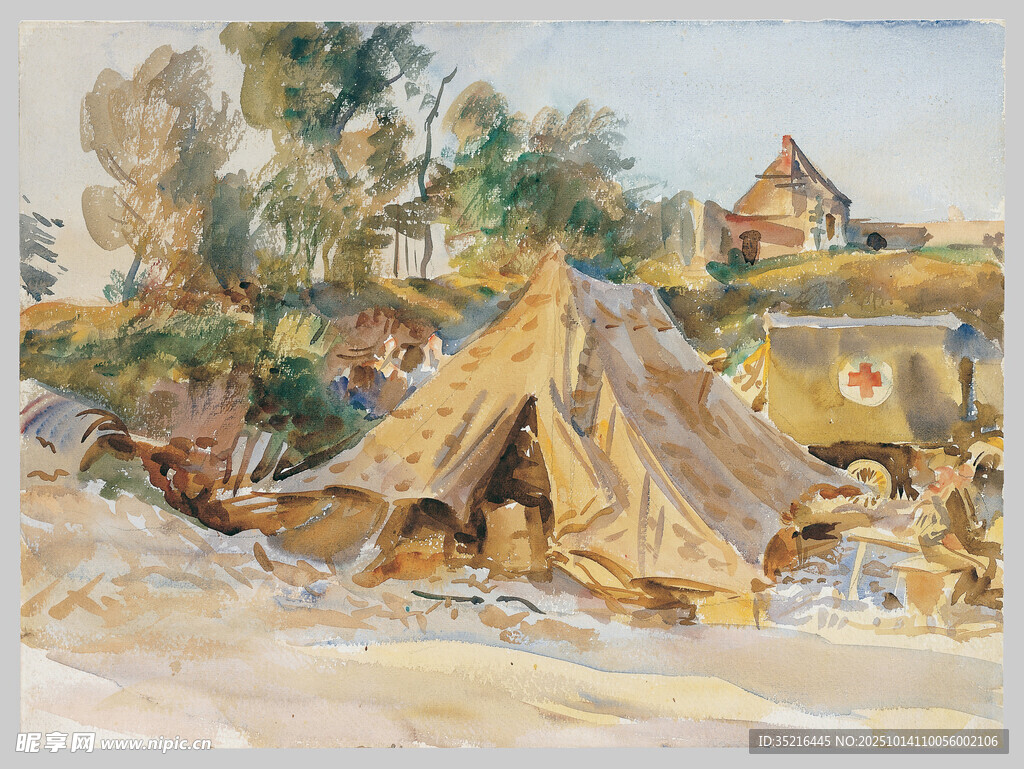 沙漠中的简易帐篷场景