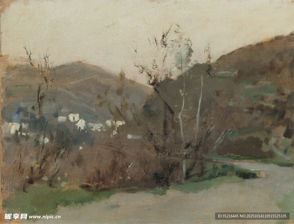 山间小路风景油画