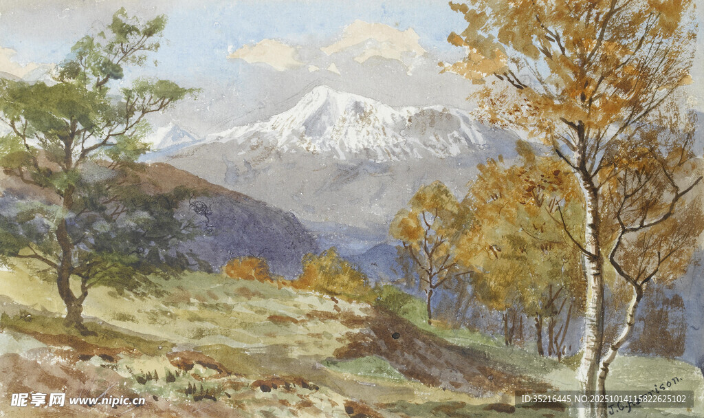 秋日山林中的远山美景