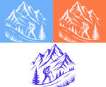 徒步登山图案