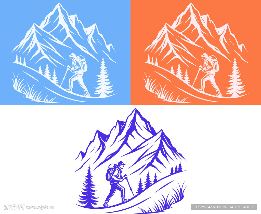 徒步登山图案
