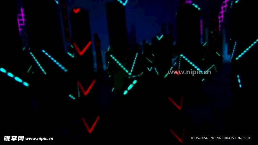 绚丽灯光夜景建筑剪影