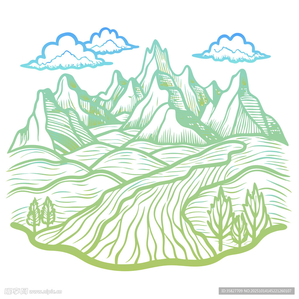 手绘山川图案