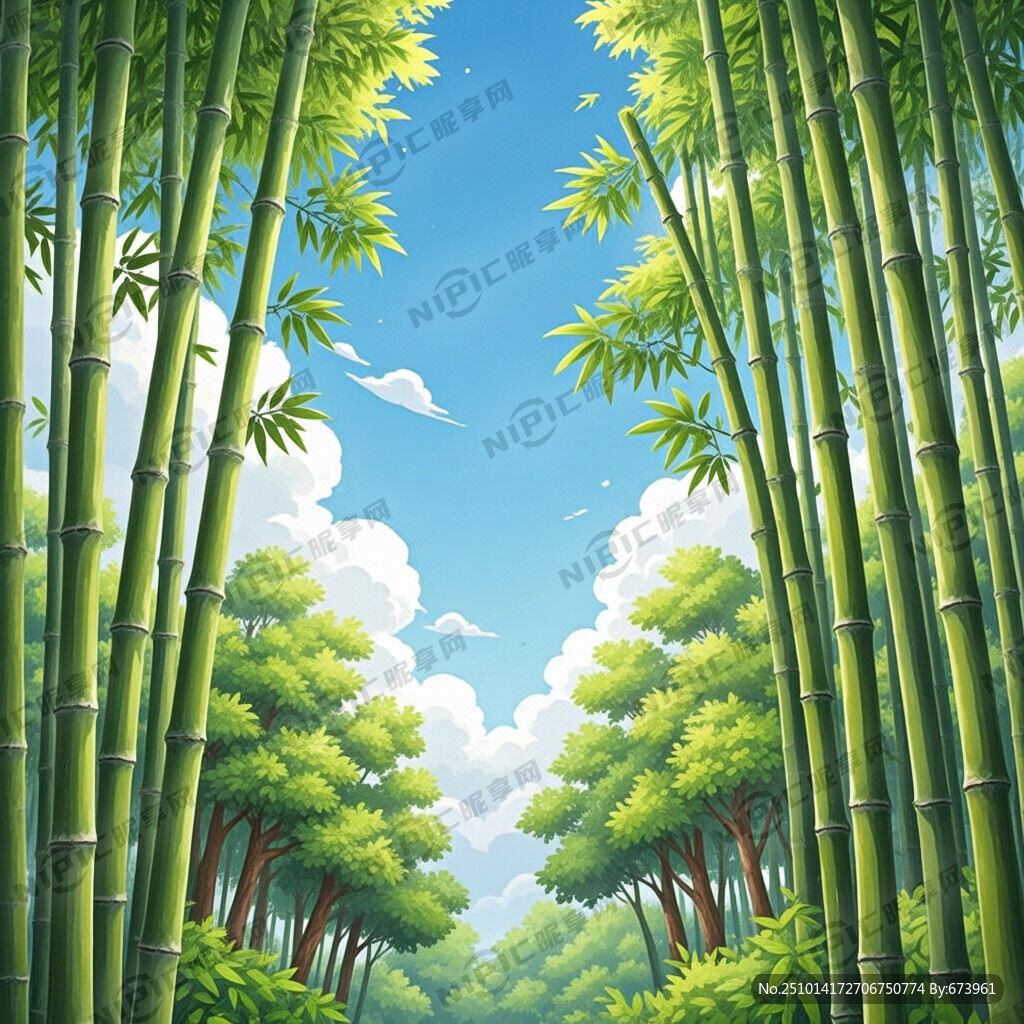 大片竹子和树 卡通