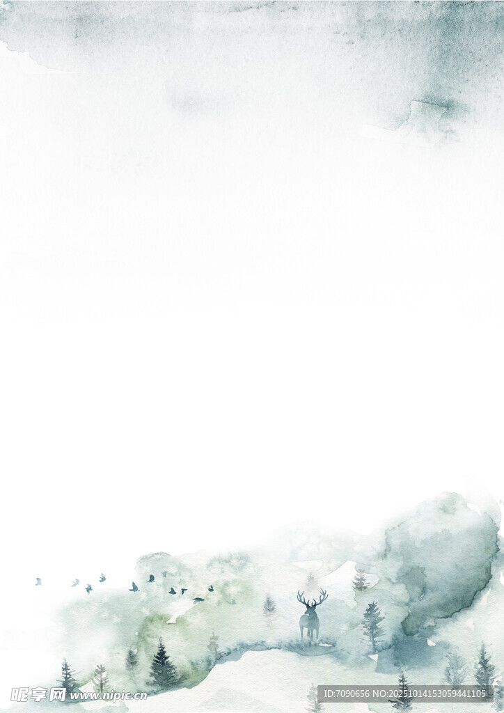 水墨风雪景山林景观图