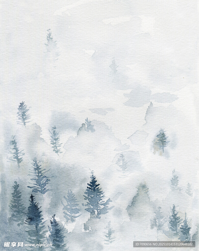 雾中森林雪景