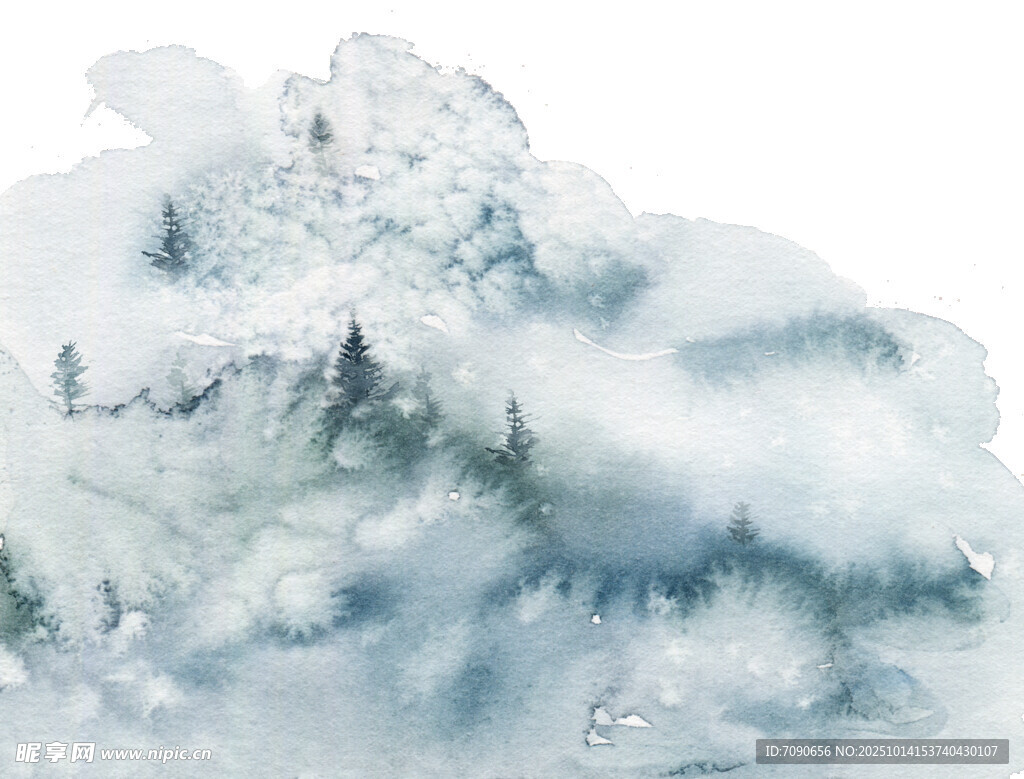 云雾缭绕的山间雪景