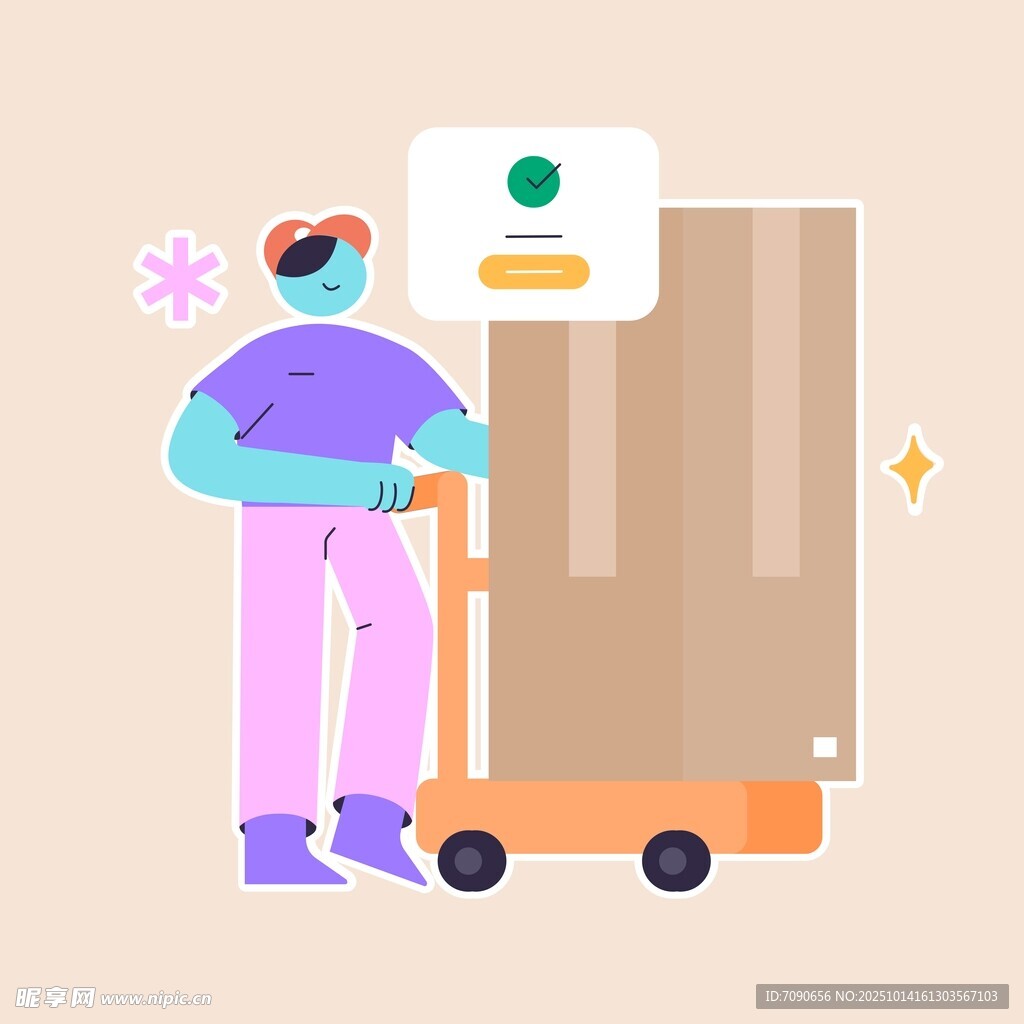 工人推货搬运场景图