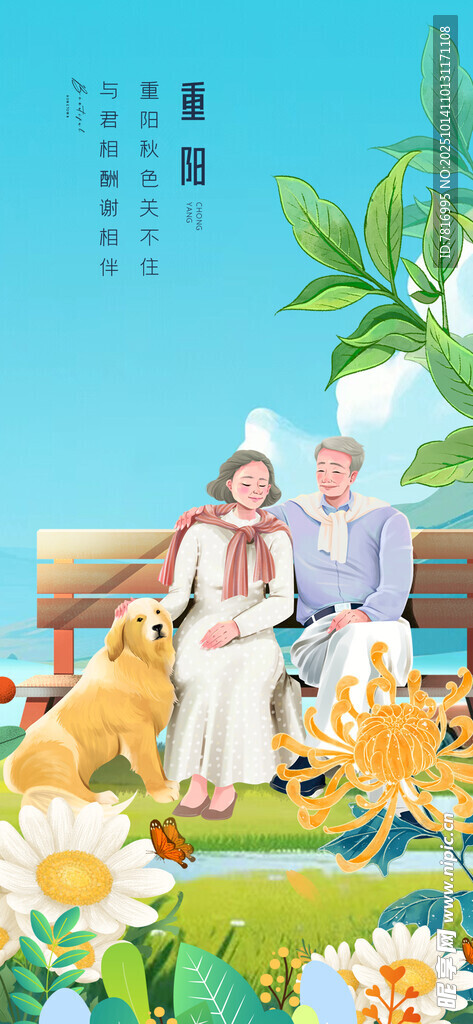 老夫妇惬意赏景于花丛中